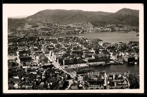 AK Bergen, Stadtansicht aus der Vogelschau