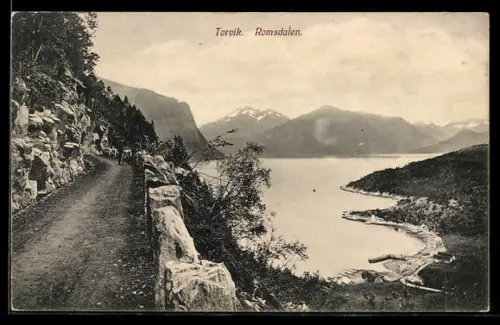 AK Torvik /Romsdalen, Fahrstrasse am Bergabhang, Ausblick auf den Fjord