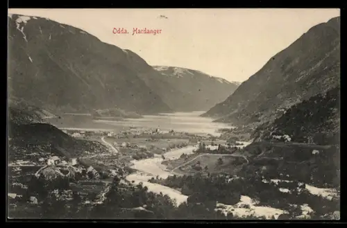 AK Odda /Hardanger, Ortsansicht mit Blick auf den Fjord