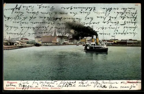 AK Malmö, Dampfer verlässt den Hafen, Hamnen