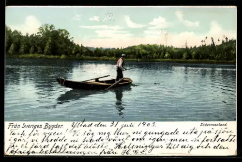 AK Sveriges Bygder /Södermanland, Panorama mit Boot