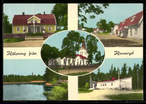 AK Hinneryd, Kirche, Strassenpartie, Uferpartie