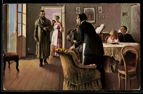 Künstler-AK sign. I. ED. Repine: Inattendu