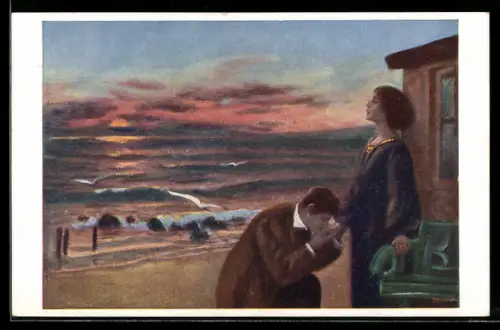 AK Liebespaar - Mann bittet Mädchen um Verzeihung