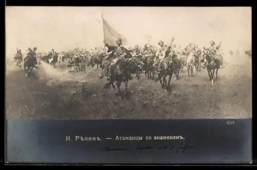 Künstler-AK sign. I. Repin: Berittene Soldaten mit Instrumenten