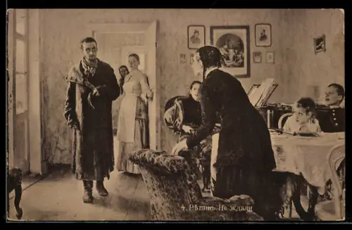 Künstler-AK Mann kehrt zu seiner Familie zurück