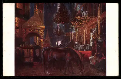 Künstler-AK sign. Verestchaguine: Dans la cathédrale d`Ouspensky, Russische Kunst