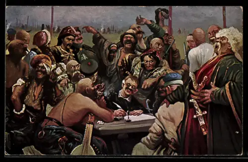 Künstler-AK sign. Ilja Repin: Die Zaporozher Kosaken schreiben dem Sultan einen Brief