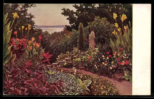 Künstler-AK sign. G. O. Kalmykoff: Garten im Süden