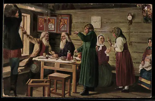 Künstler-AK sign. Joukoy: Streit über die Lehre