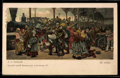 Künstler-AK sign. K. A. Zavitskiy: Abreise zur Front