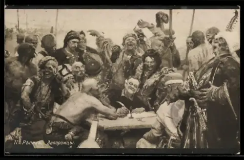 Künstler-AK sign. Ilja Repin: Die Zaporozher Kosaken schreiben dem Sultan einen Brief
