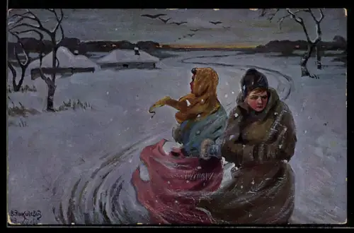 Künstler-AK sign. W. Eschkitschewitsch: Die Waisen