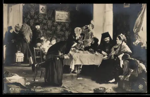 Künstler-AK sign. A. I. Korzhuhin: Im Gasthof des Klosters