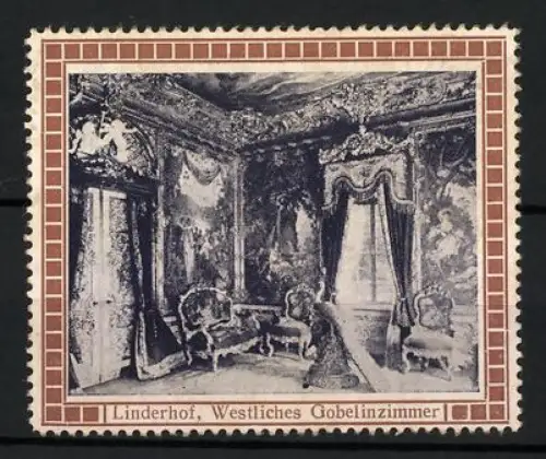 Reklamemarke Linderhof, Westliches Gobelinzimmer, Prunkvoller Raum im Schloss