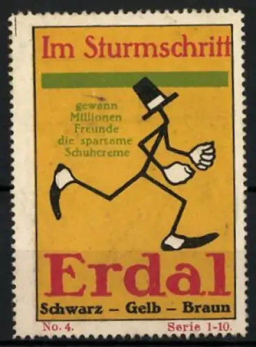 Reklamemarke Erdal, Schuhcreme, Im Sturmschritt, laufende Figur