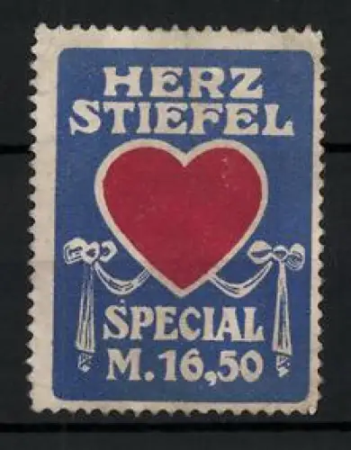 Reklamemarke Herz Stiefel Special M.16,50, rotes Herz