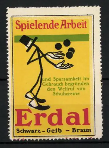 Reklamemarke Erdal, Schuhcreme, Spielende Arbeit, jonglierende Figur