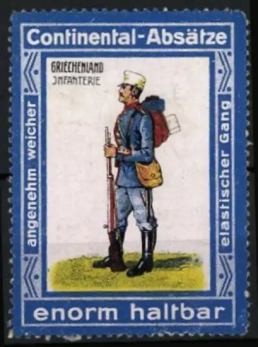 Reklamemarke Griechenland, Continental-Absätze, Infanterie, Soldat mit Gewehr