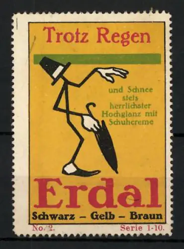 Reklamemarke Erdal, Trotz Regen, Schirm und Schuhcreme