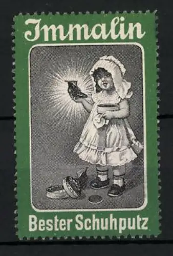 Reklamemarke Immalin, Bester Schuhputz, Mädchen mit Schuh und Bürste