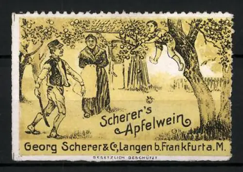 Reklamemarke Langen, Scherer`s Apfelwein, Obstgarten-Szene