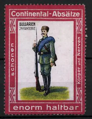 Reklamemarke Bulgarien, Continental-Absätze, Infanterist mit Gewehr & Bajonett
