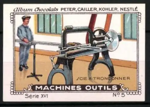 Reklamemarke Album Chocolats Peter, Cailler, Kohler, Nestlé, Scie à Tronconner