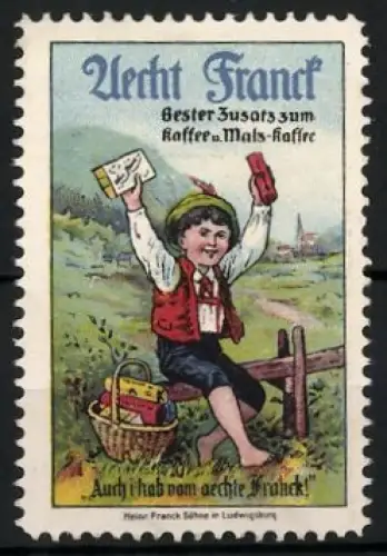 Reklamemarke Ludwigsburg, Aecht Franck Kaffee, Junge mit Kaffeepäckchen