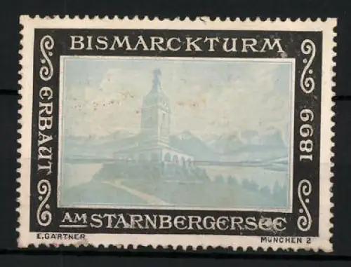 Reklamemarke Starnbergersee, Bismarckturm erbaut 1899, Turmansicht