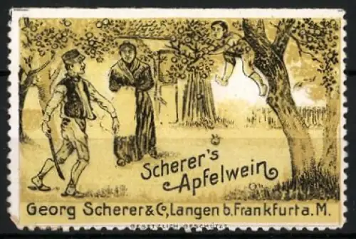 Reklamemarke Langen b. Frankfurt a. M., Scherer`s Apfelwein, Apfelernte
