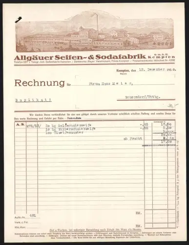 Rechnung Kempten 1930, Allgäuer Seifen- & Sodafabrik, Gesamtansicht der Fabrik