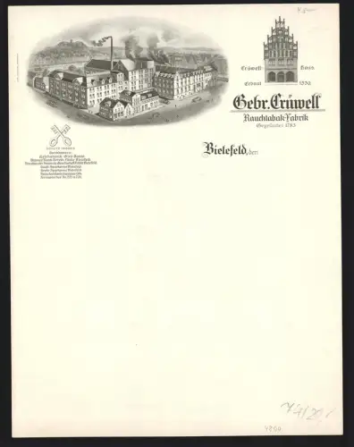 Rechnung Bielefeld, Gebr. Crüwell, Rauchtabak-Fabrik, Werksgelände, Crüwell-Haus