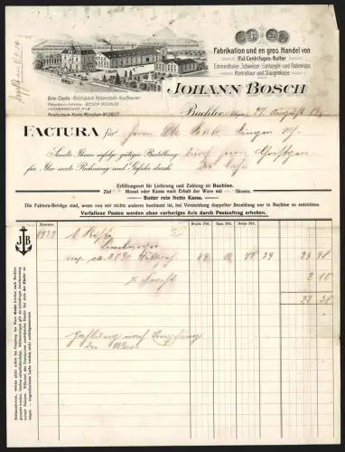 Rechnung Buchloe /Allgäu 1914, Johann Bosch, Fabrikation und en gros Handel von Butter und Käse, Werksgelände