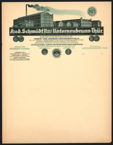 Rechnung Unterneubrunn i. Thür., Rud. Schmidt Wwe., Fabrik von Koservierungsmittteln, Blick auf die Fabrik