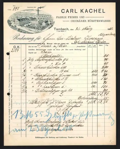 Rechnung Tambach 1910, Carl Kachel, Fabrik feiner und ordinärer Bürstenwaren, Werksgelände
