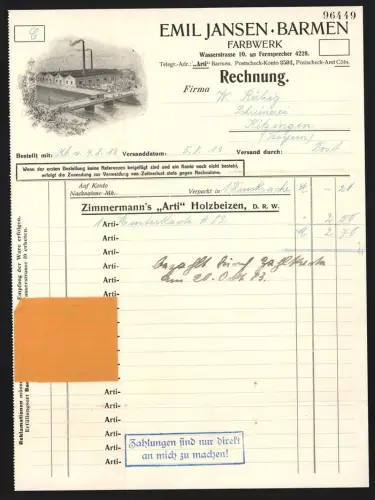 Rechnung Barmen 1913, Emil Jansen, Farbwerk, Ansicht des Werkes am Fluss