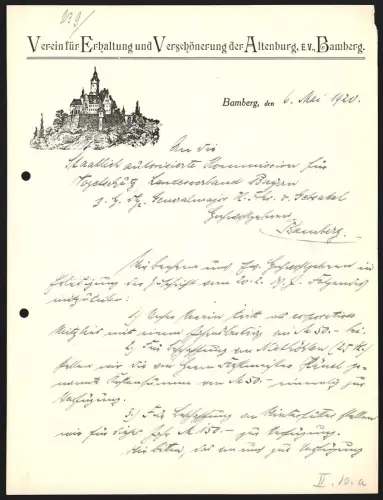 Rechnung Bamberg 1920, Verein für Erhaltung und Verschönerung der Altenburg e.V., Blick auf die Altenburg