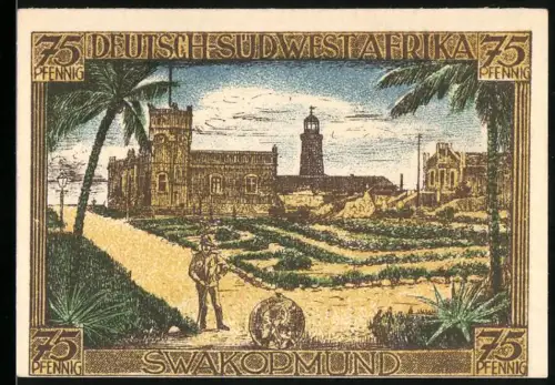 Notgeld Berlin 1921, 75 Pfennig, Swakopmund Deutsch-Südwestafrika, Kolonialgebäude