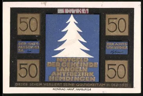 Notgeld Langeln 1921, 50 Pfennig, Tannenbaum und Weihnachtsspiel mit Elfenmotiv