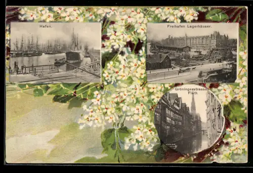 AK Hamburg, Hafen, Freihafen Lagerhäuser, Gröningerstrasse Fleth