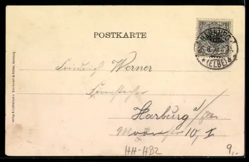 AK Harburg, Krieger-Denkmal, Rathaus und Post