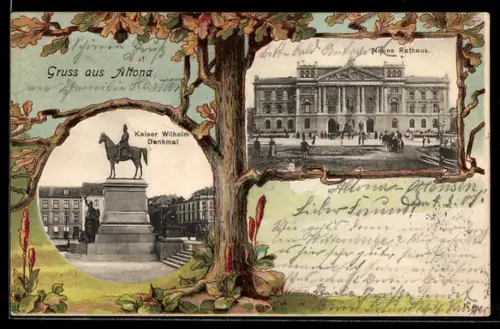 AK Hamburg-Altona, Kaiser Wilhelm Denkmal, Neues Rathaus