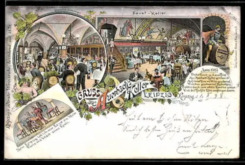 Lithographie Leipzig, Gasthof Auerbachs Keller, Goethe-Zimmer, Faust-Keller