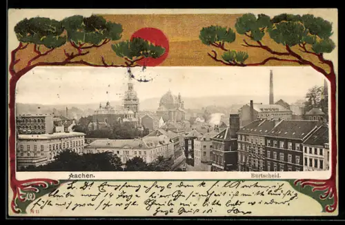 AK Aachen, Burtscheid im Jugendstil-Passepartout