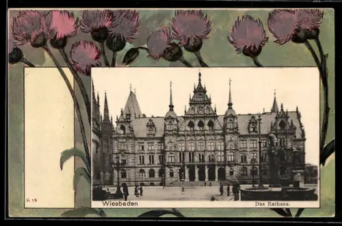 AK Wiesbaden, Das Rathaus im Jugendstil-Passepartout