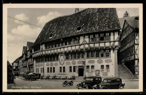 AK Stolberg / Harz, Rathaus mit Gasthaus zum Ratskeller, Auto DKW