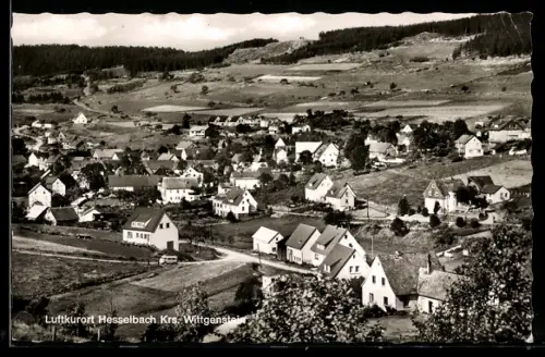 AK Hesselbach /Wittgenstein, Ortsansicht mit umliegenden Feldern