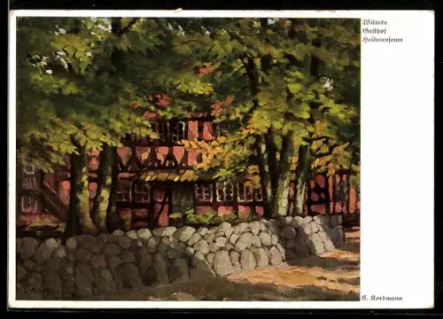 Künstler-AK Wilsede, Gasthof Heidemuseum