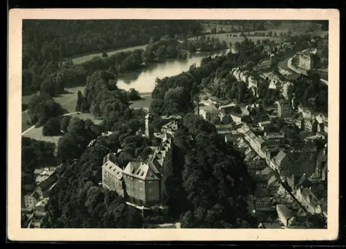 AK Greiz i. V., Oberes Schloss mit Park vom Flugzeug aus